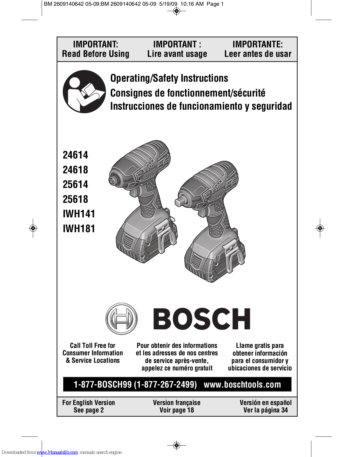 Bosch 24614, 25614, IWH141 Operating/safety Instructions Manual