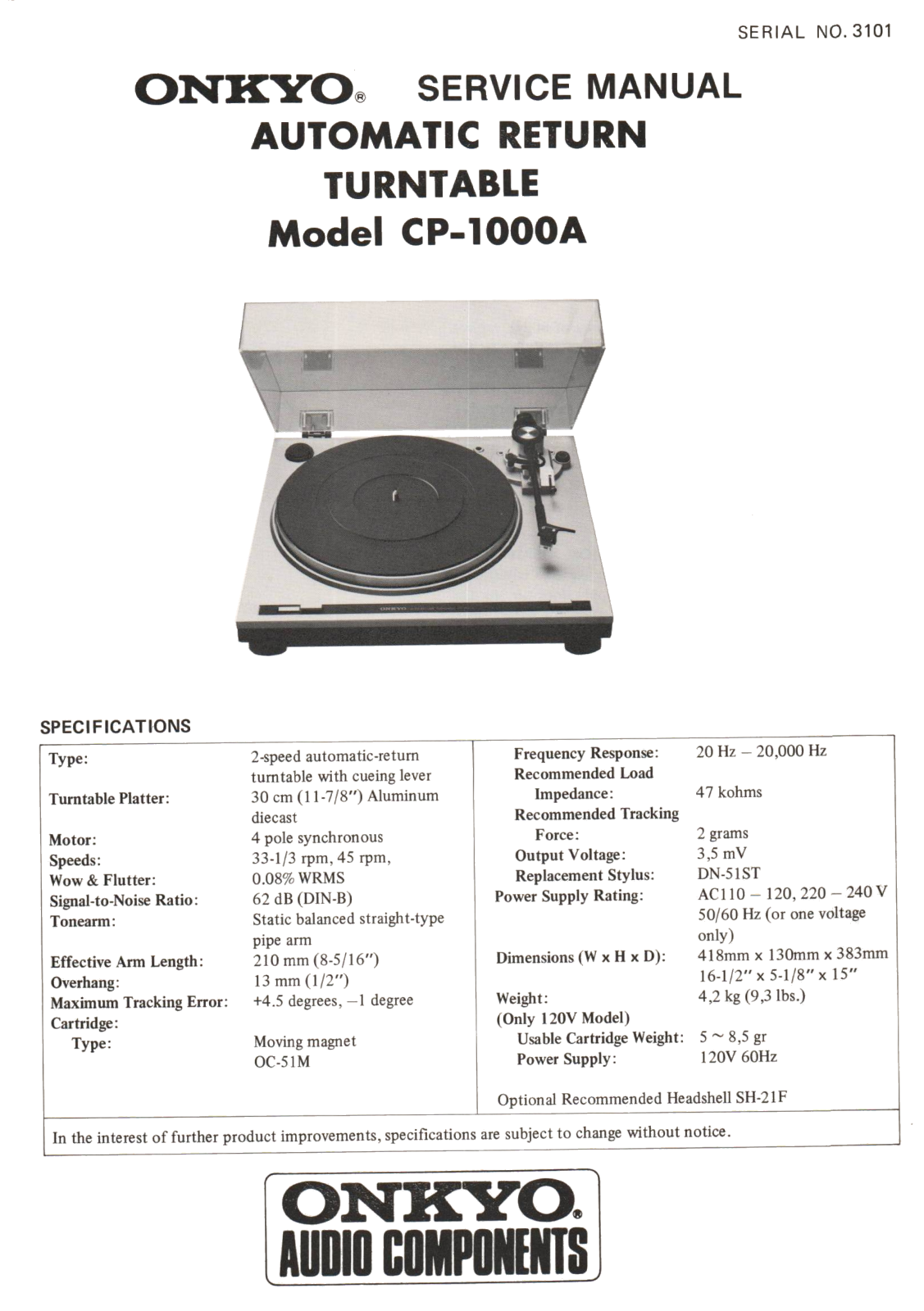 Onkyo CP-1000-A Service Manual