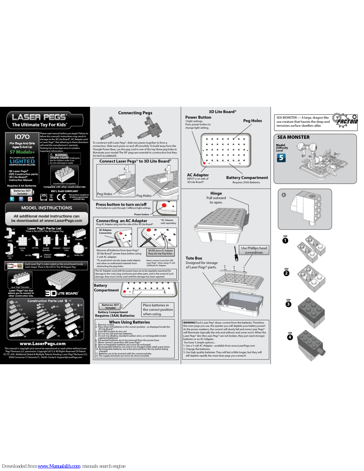 Laser Pegs SEA MONSTER 1070 Model Instructions