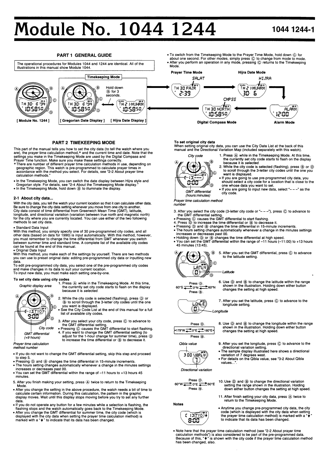 CASIO QW-1244, QW-1044 User Manual