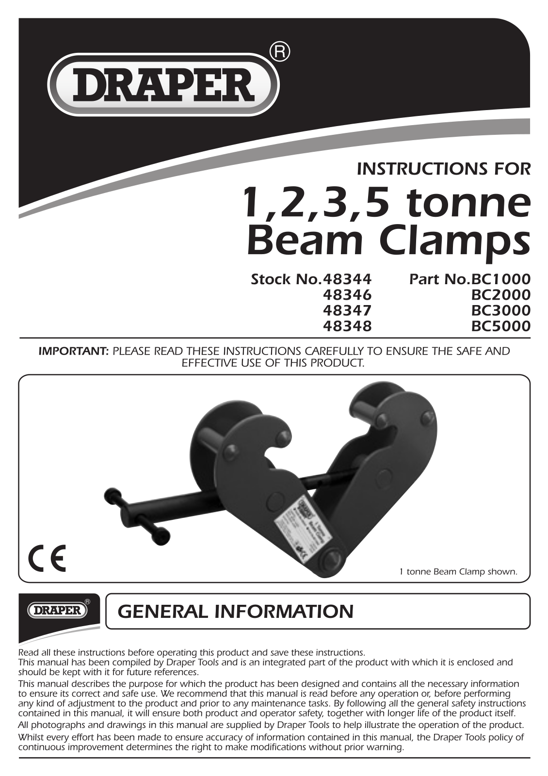 Draper 48344, 48346, 48347, 48348, BC1000 Instruction Booklet - ManualMachine.com