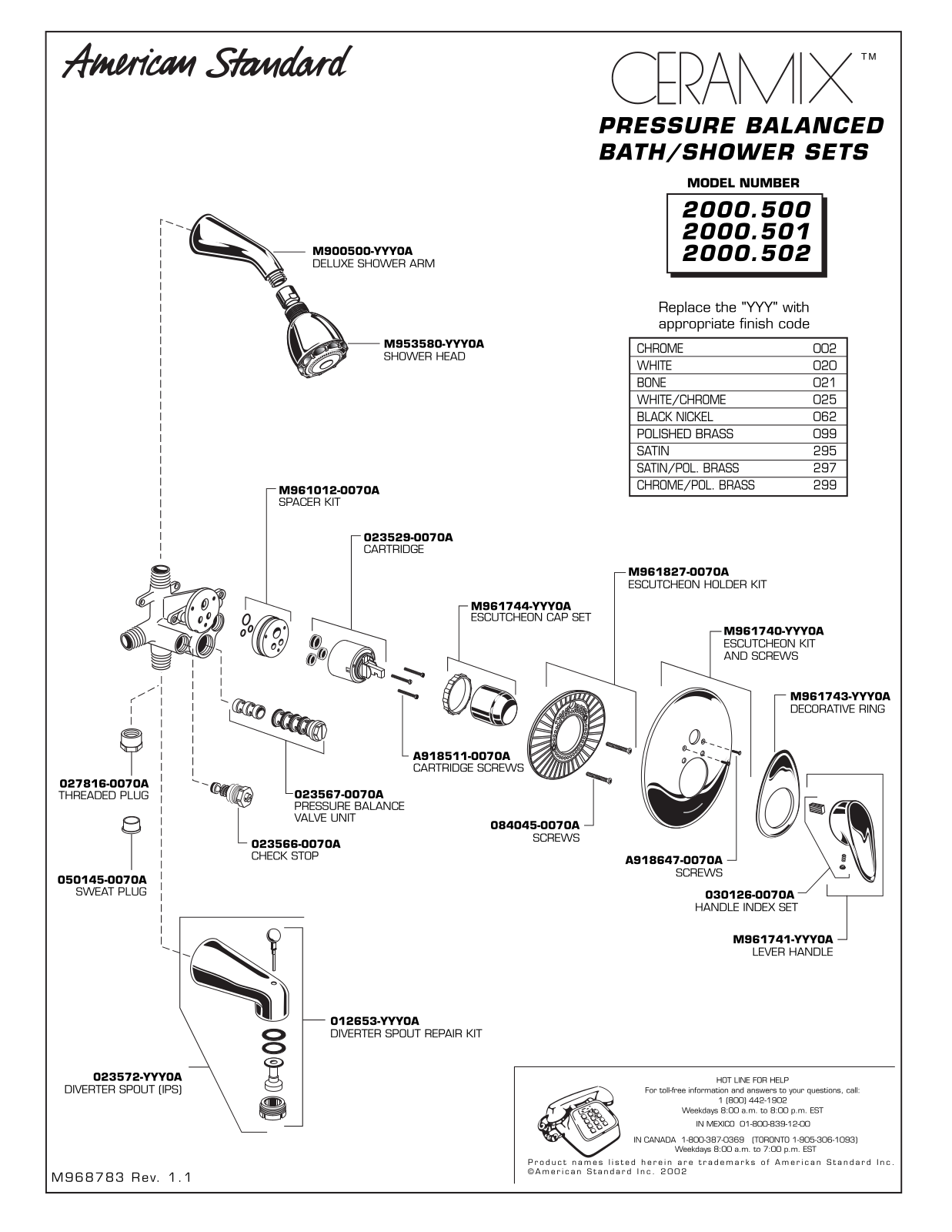 American Standard 2000.502, 2000.500, 2000.501 User Manual