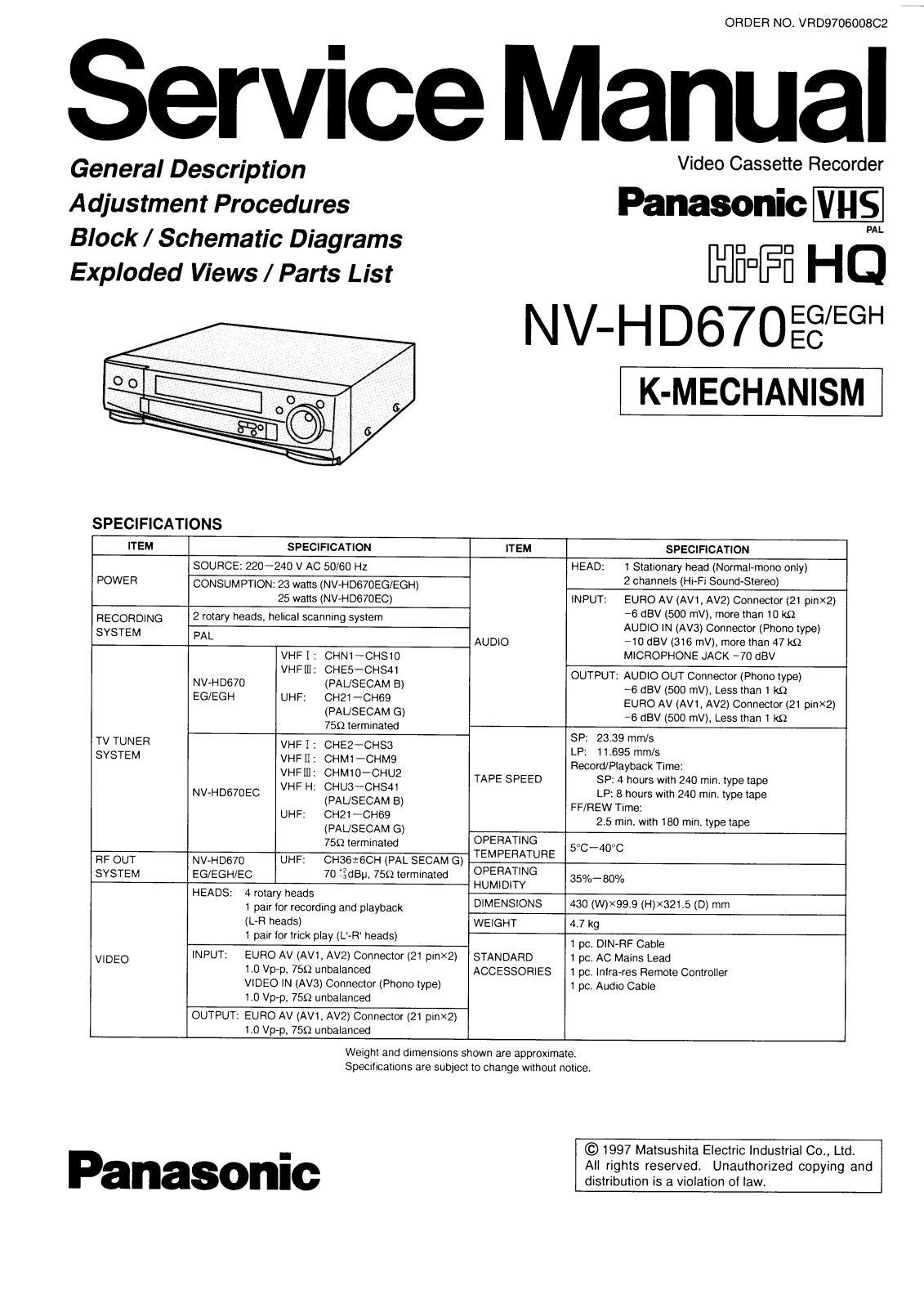 PANASONIC NV-HD670 Service Manual