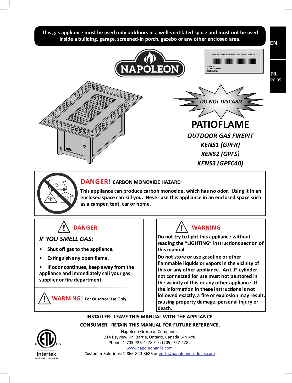 Napoleon KENS3BZ User Manual