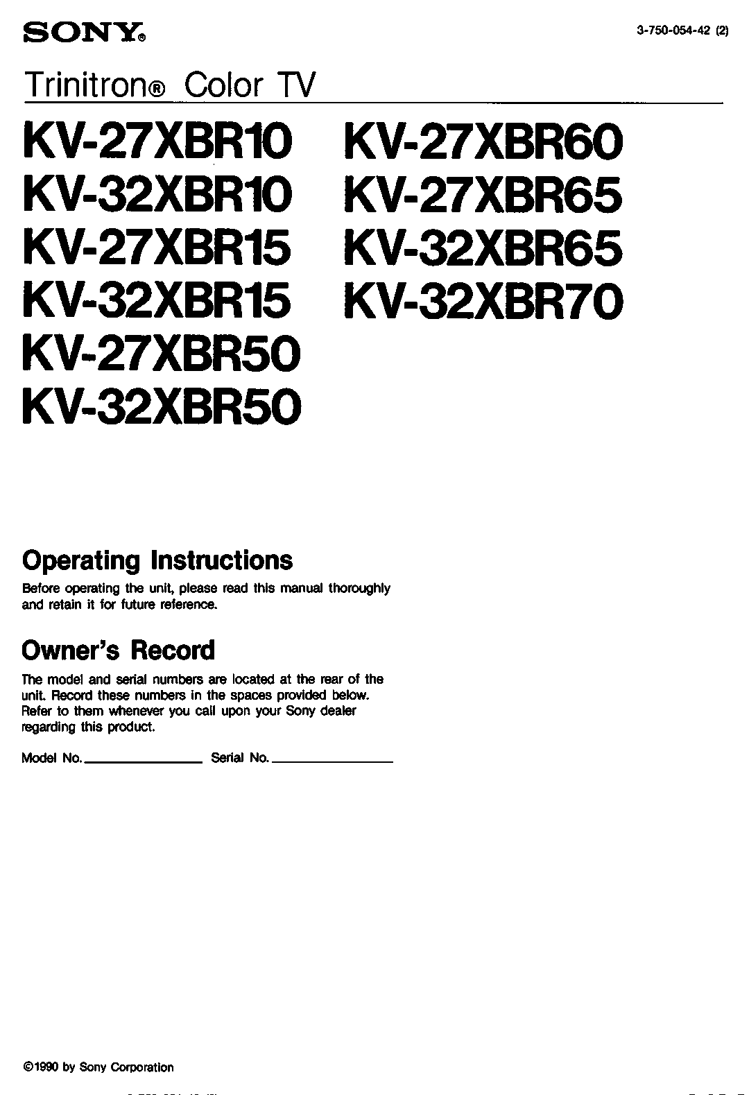 Sony KV-32XBR50, KV-27XBR50, KV-27XBR10, KV-27XBR60, KV-32XBR70 User Manual