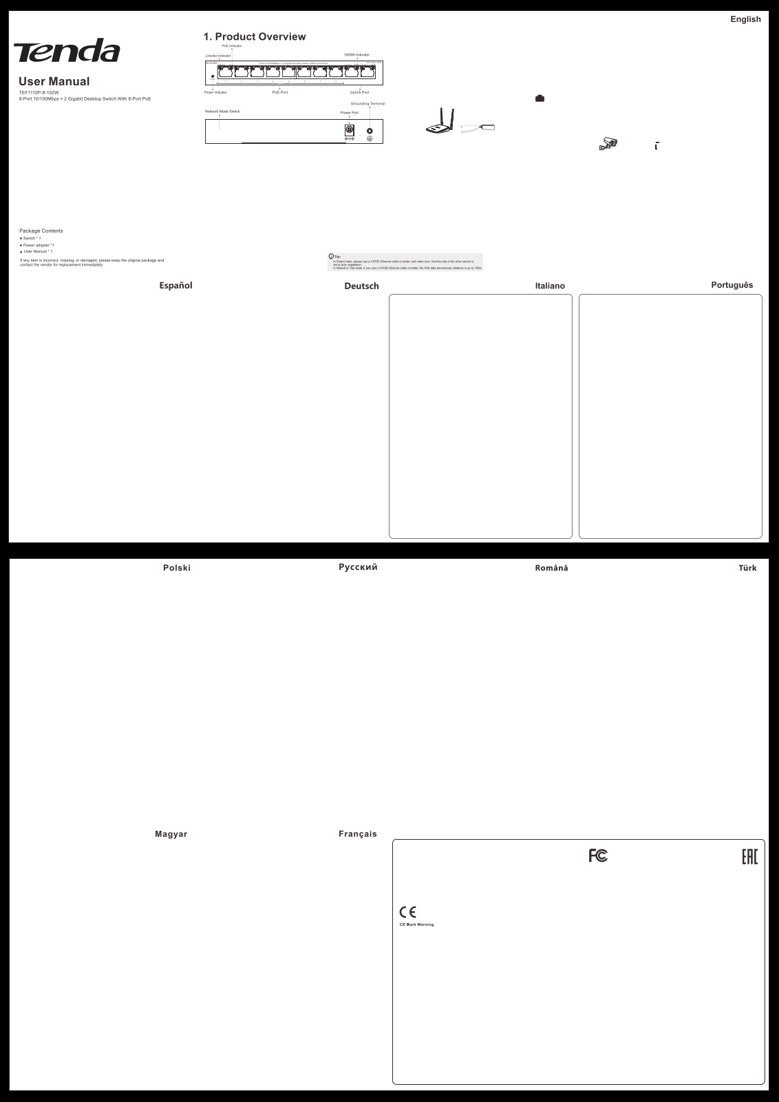 Tenda TEF1110P-8-102W User Manual