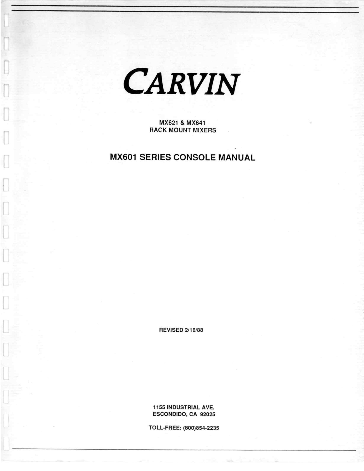 Carvin MX601, MX621, MX641 Owner's Manual