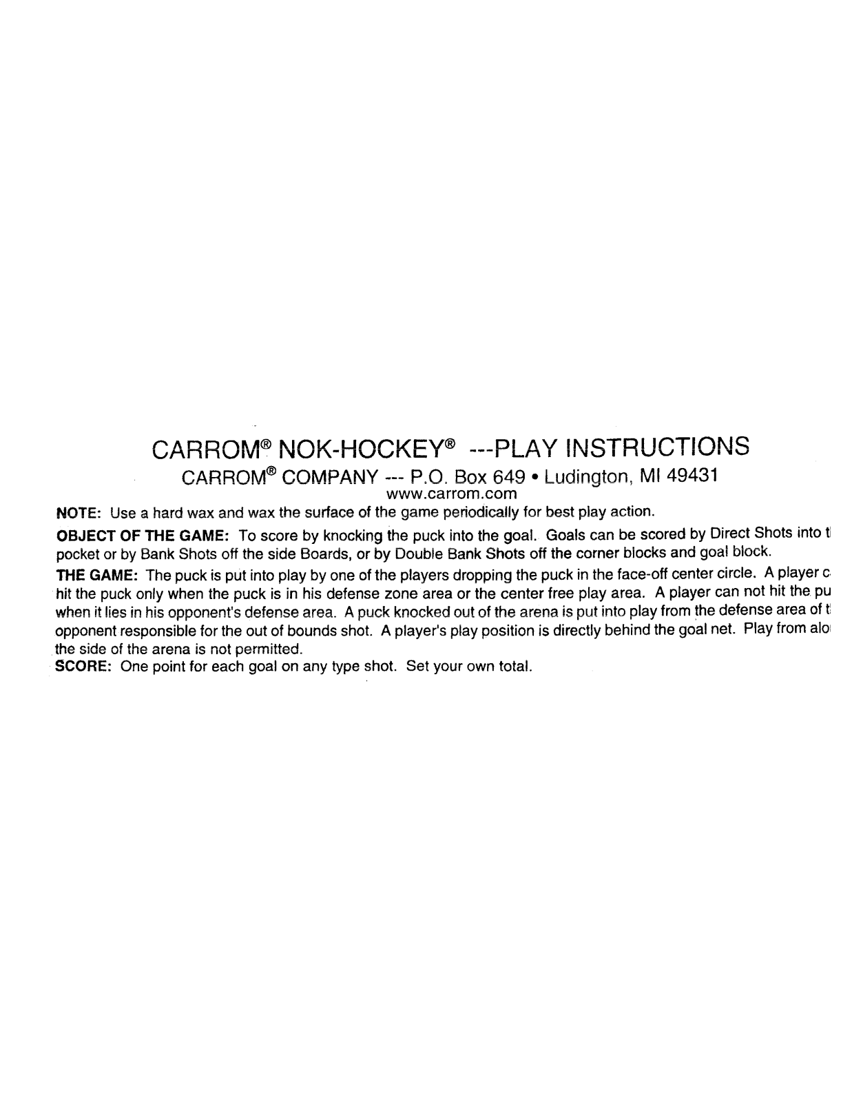 Carrom NOK HOCKEY User Manual