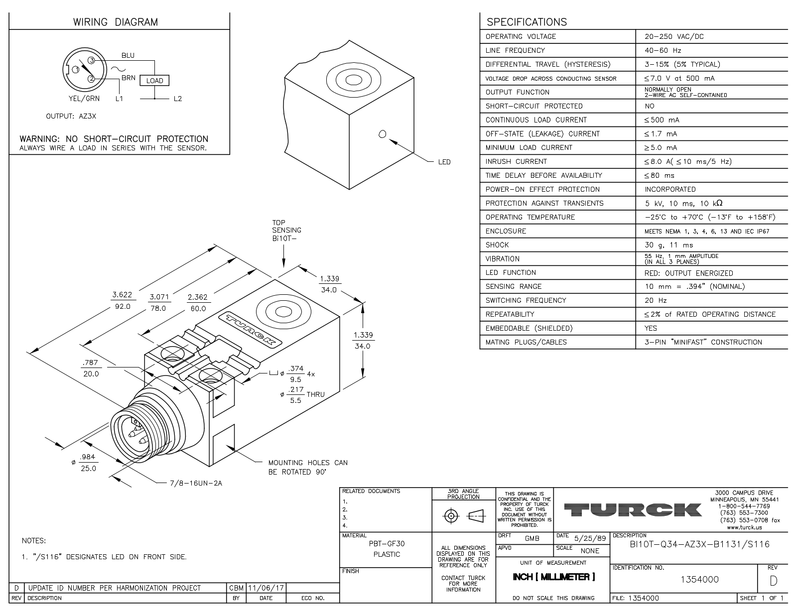 Turck BI10T-Q34-AZ3X-B1131/S116 Data Sheet