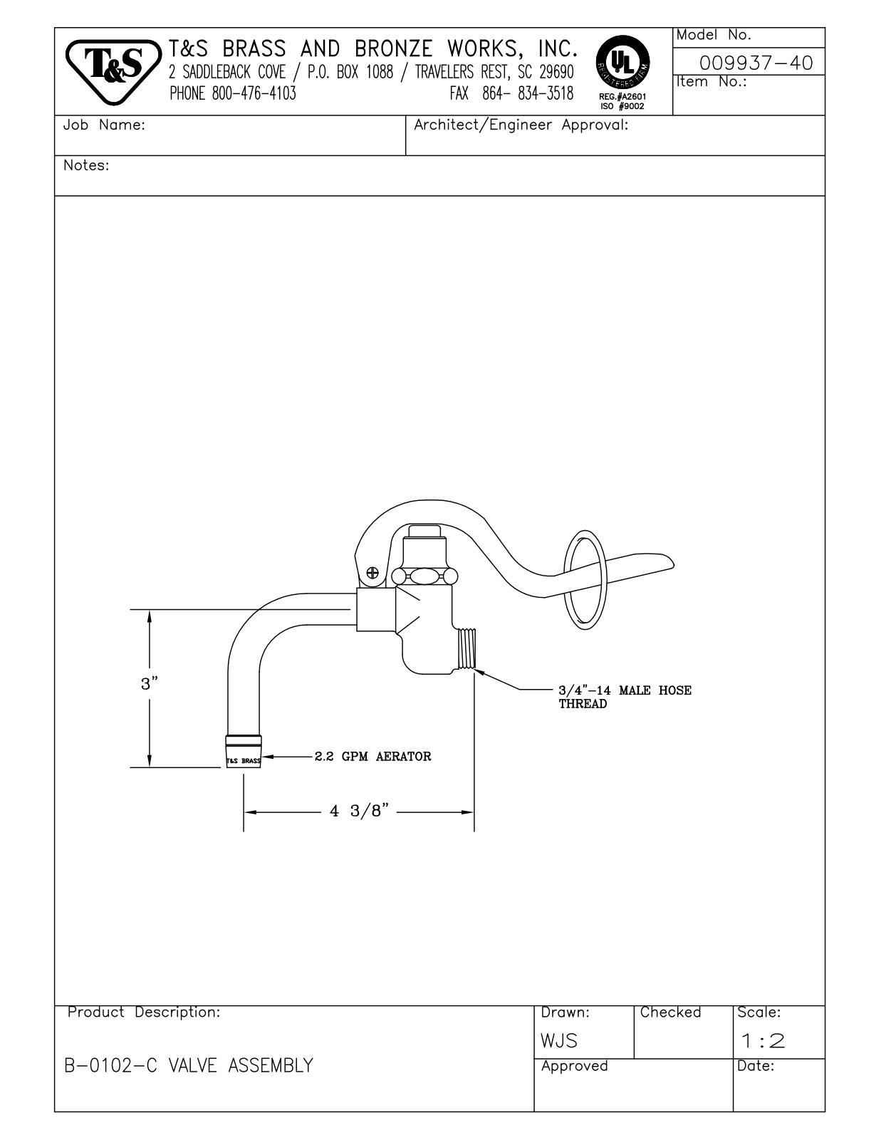 T&S Brass 009937-40 User Manual