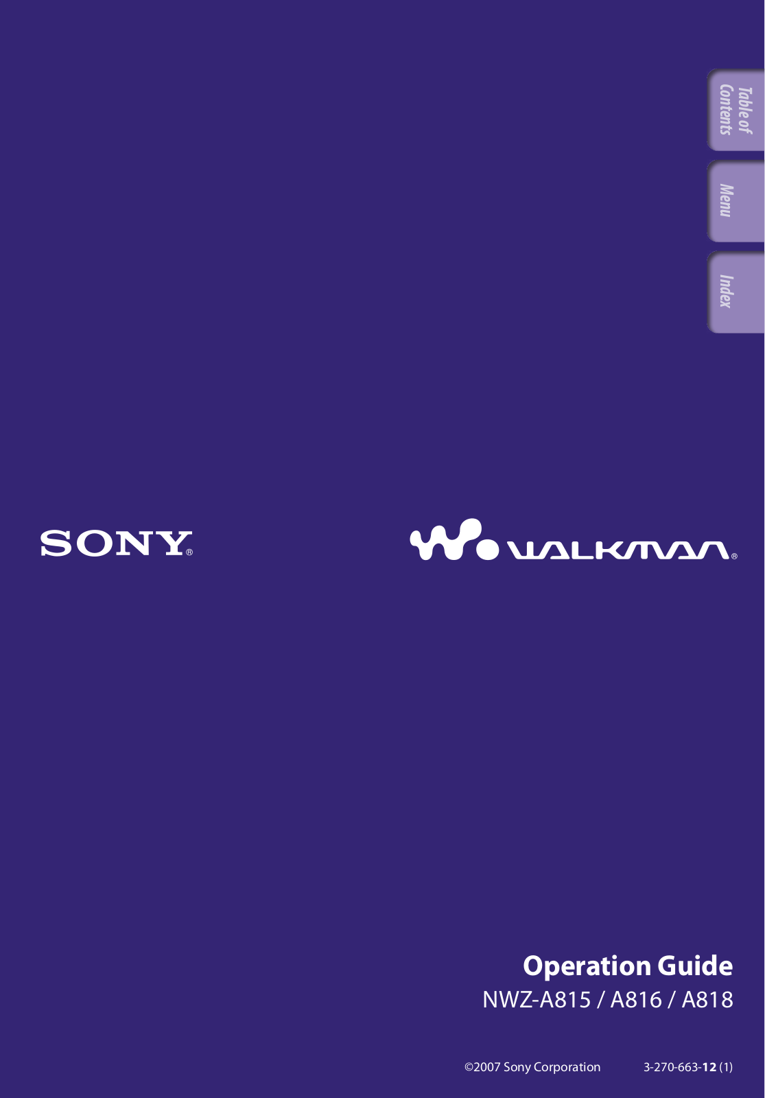 Sony NWZ-A815BLK, NWZ-A815PNK, NWZ-A815SLV, NWZ-A815WHI, NWZ-A816BLK Operating Instruction