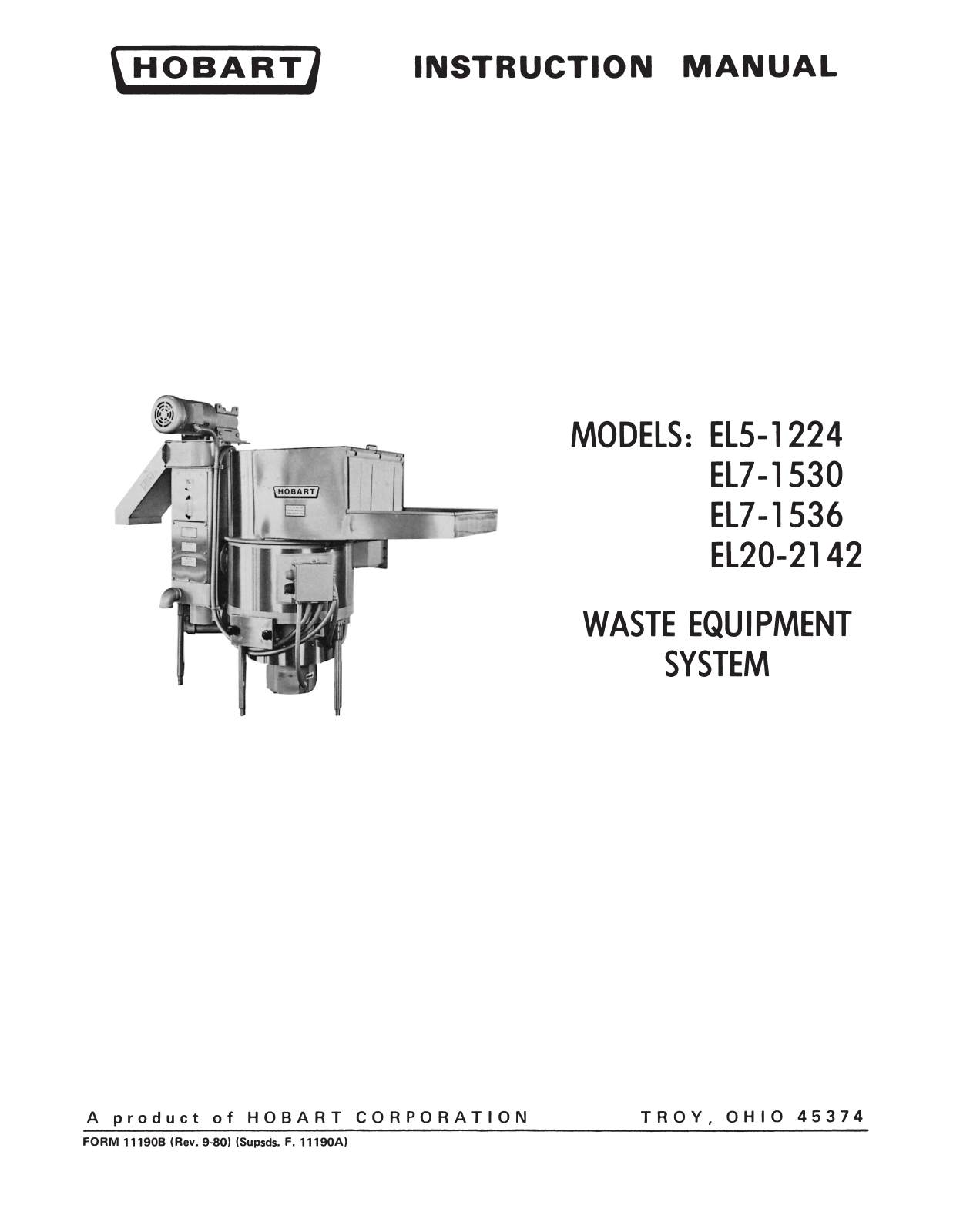 Hobart EL5-1124 Installation Manual