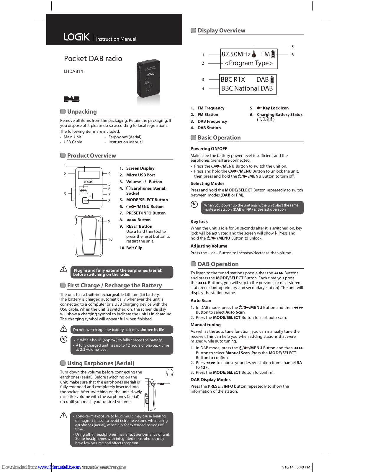 Logik LHDAB14 Instruction Manual