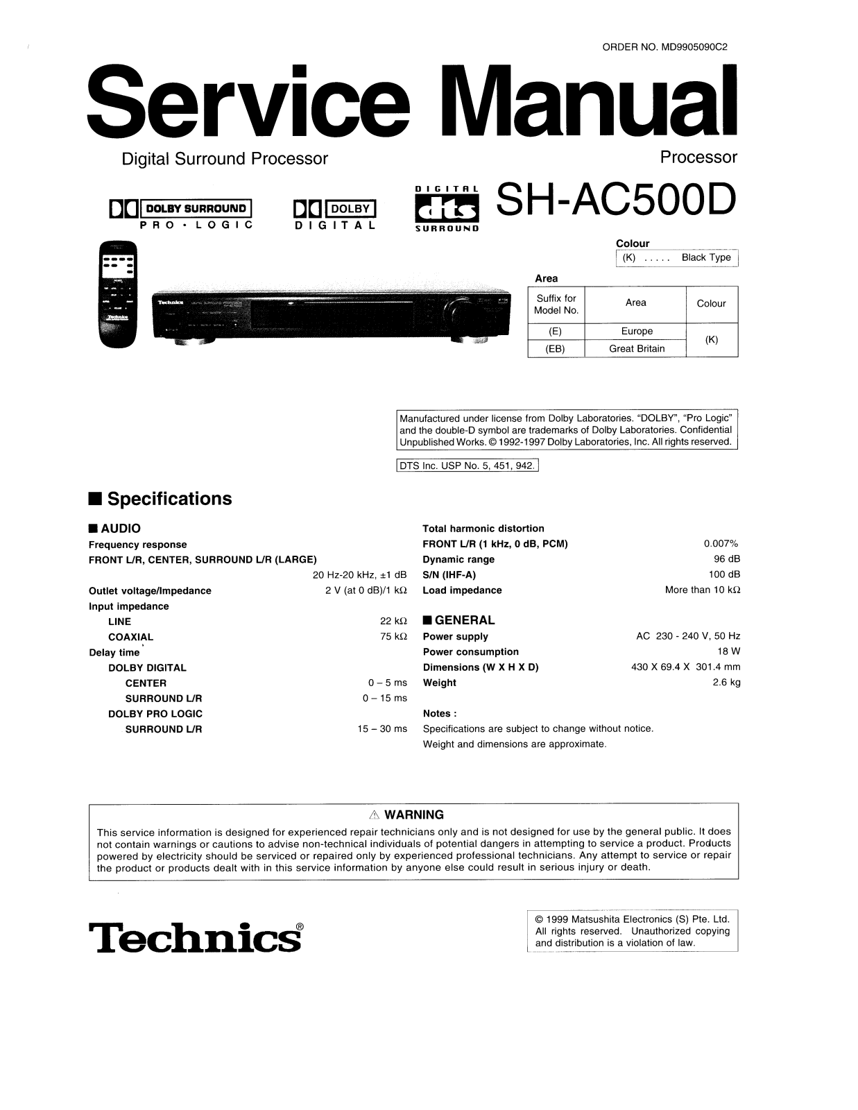 Technics SHAC-500-D Service manual