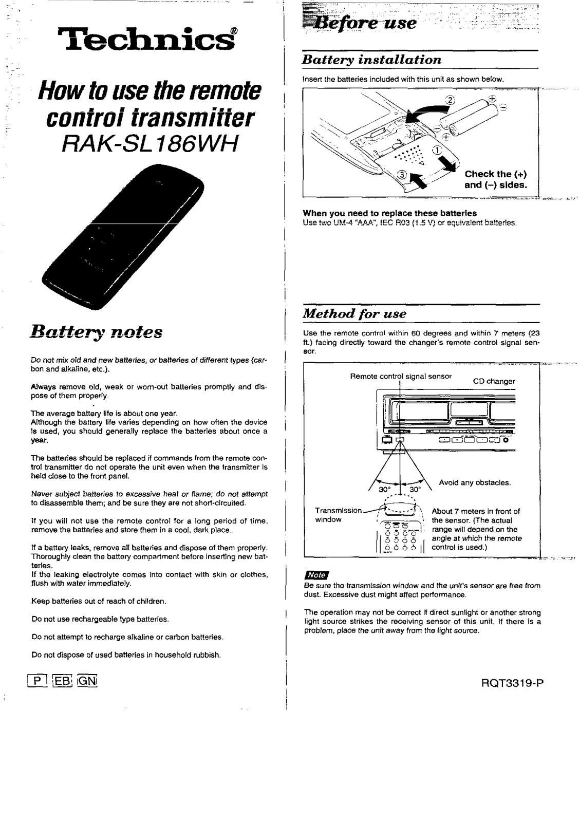 Panasonic RAKSSL186WH User Manual