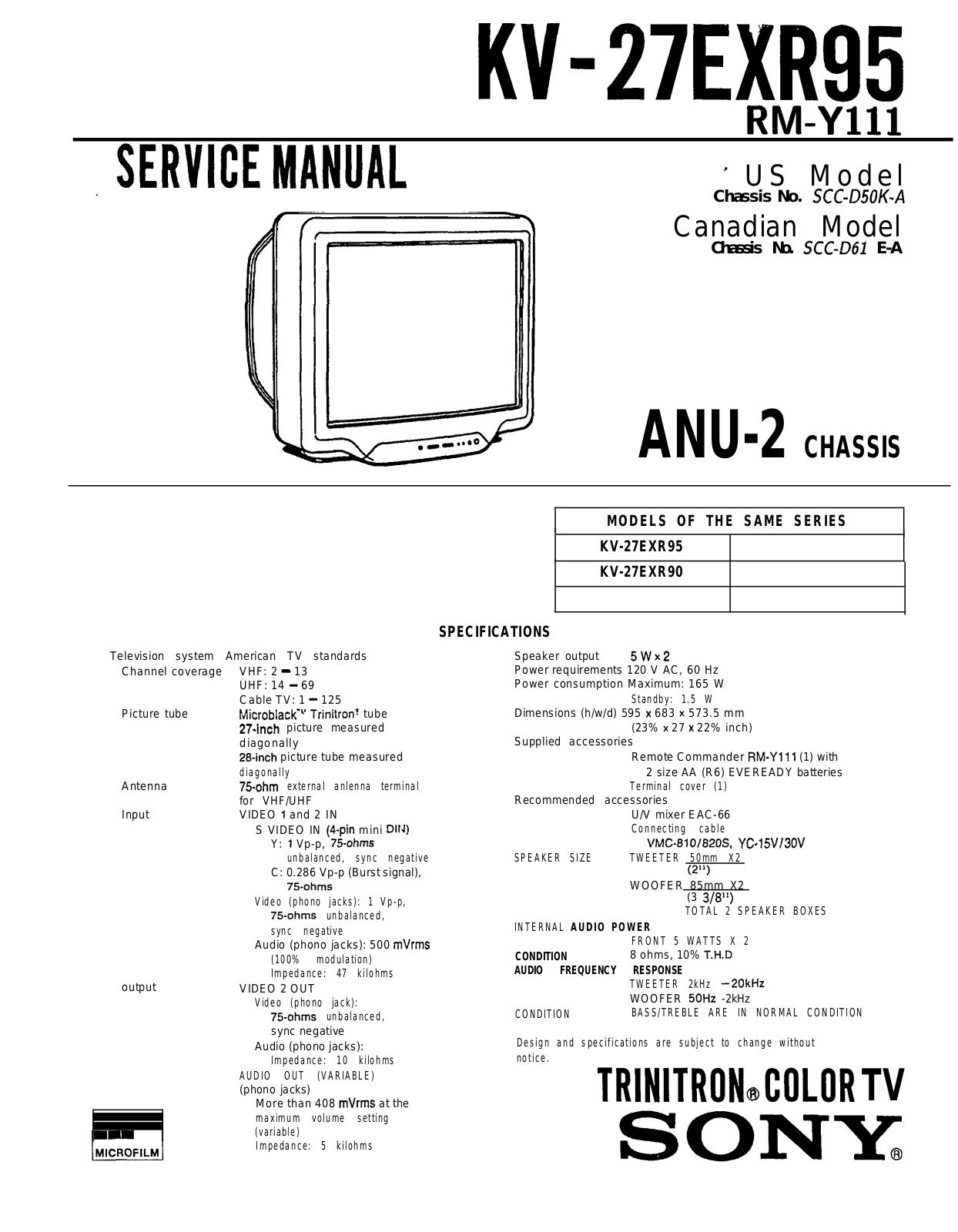 SONY KY-27EXR95 SERVICE MANUAL