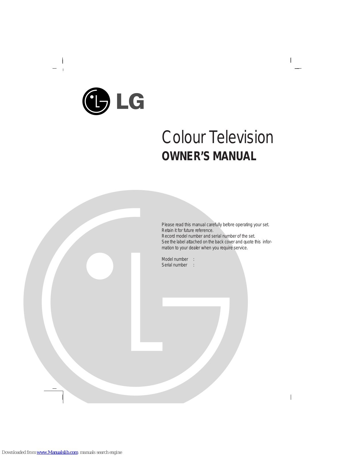 LG 29FS4 series, 29FC9 series, 25FX5 series, 29FX5 series, 29FY1 series Owner's Manual