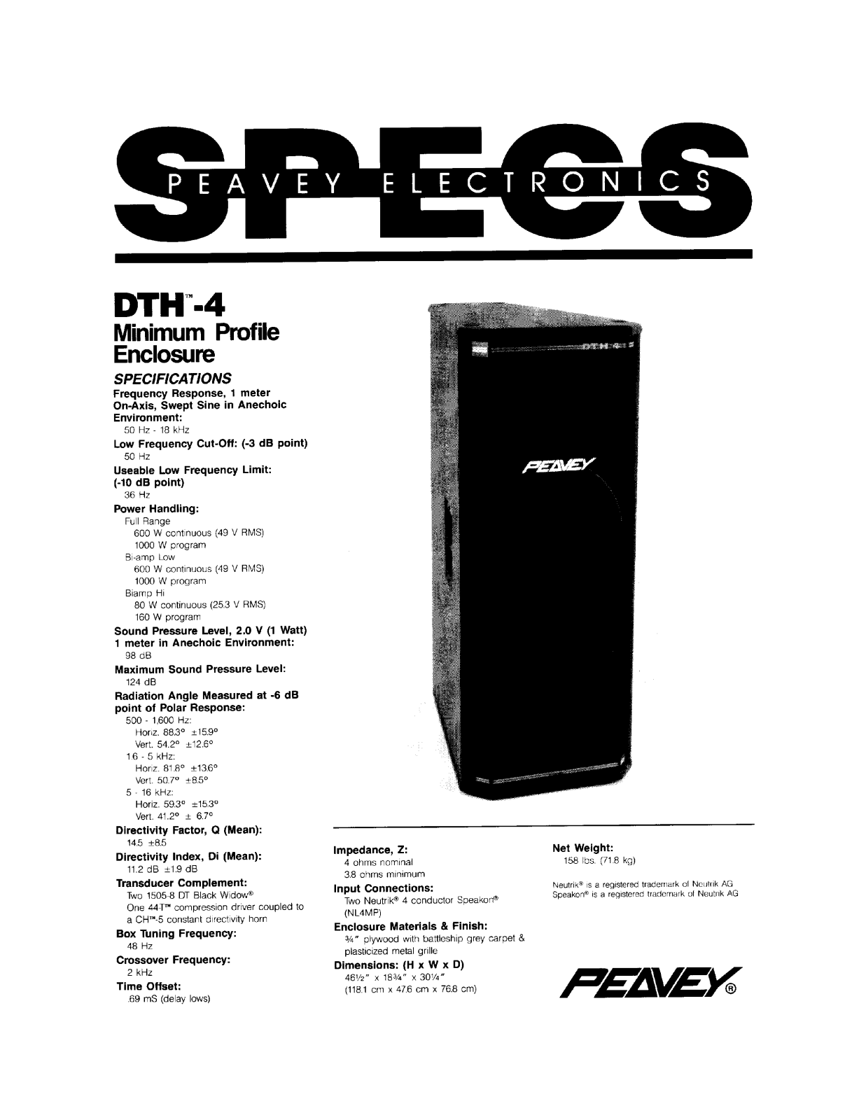 Peavey SPECS DTH-4 User Manual