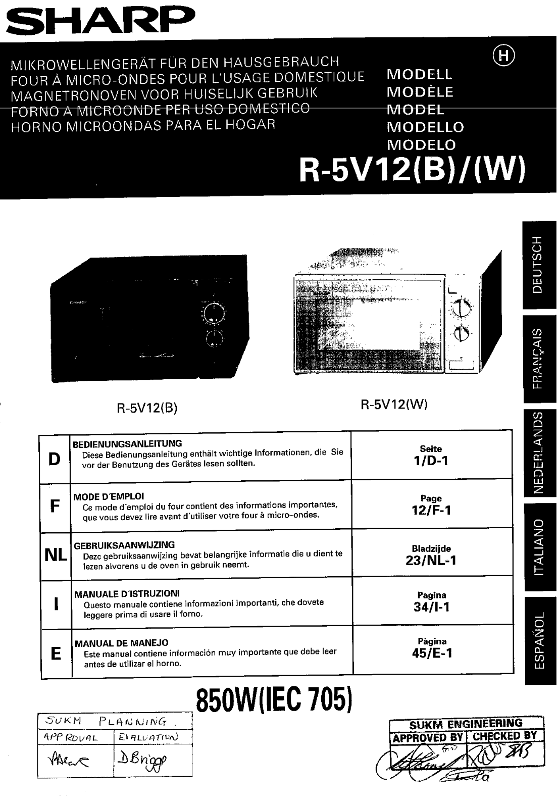 Sharp R-5V12 User Manual