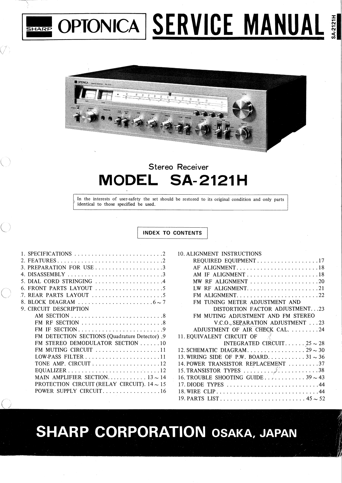 Optonica SA-2121-H Service manual