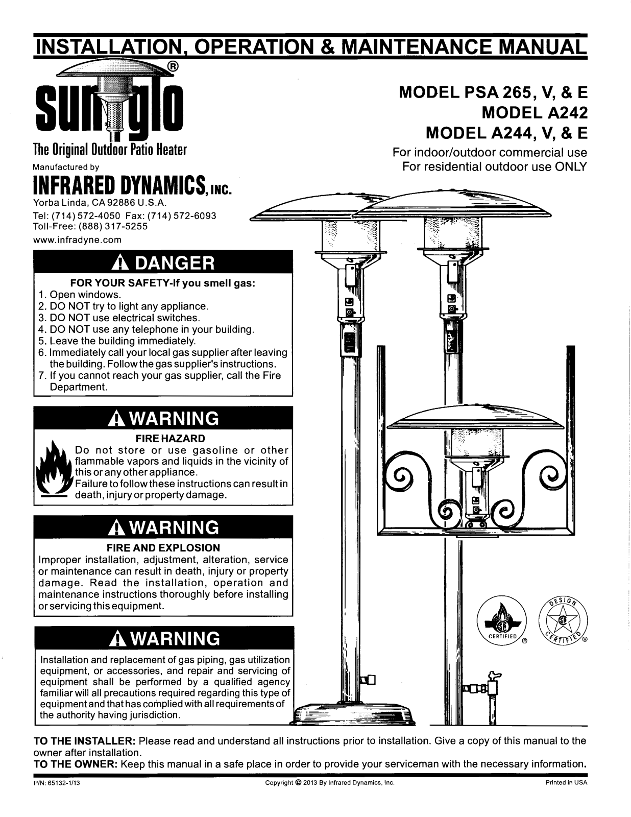 SunGlo PSA265, PSA265V, PSA265E, A244E, A242 Installation, Operation & Maintanance Manual - ManualMachine.com