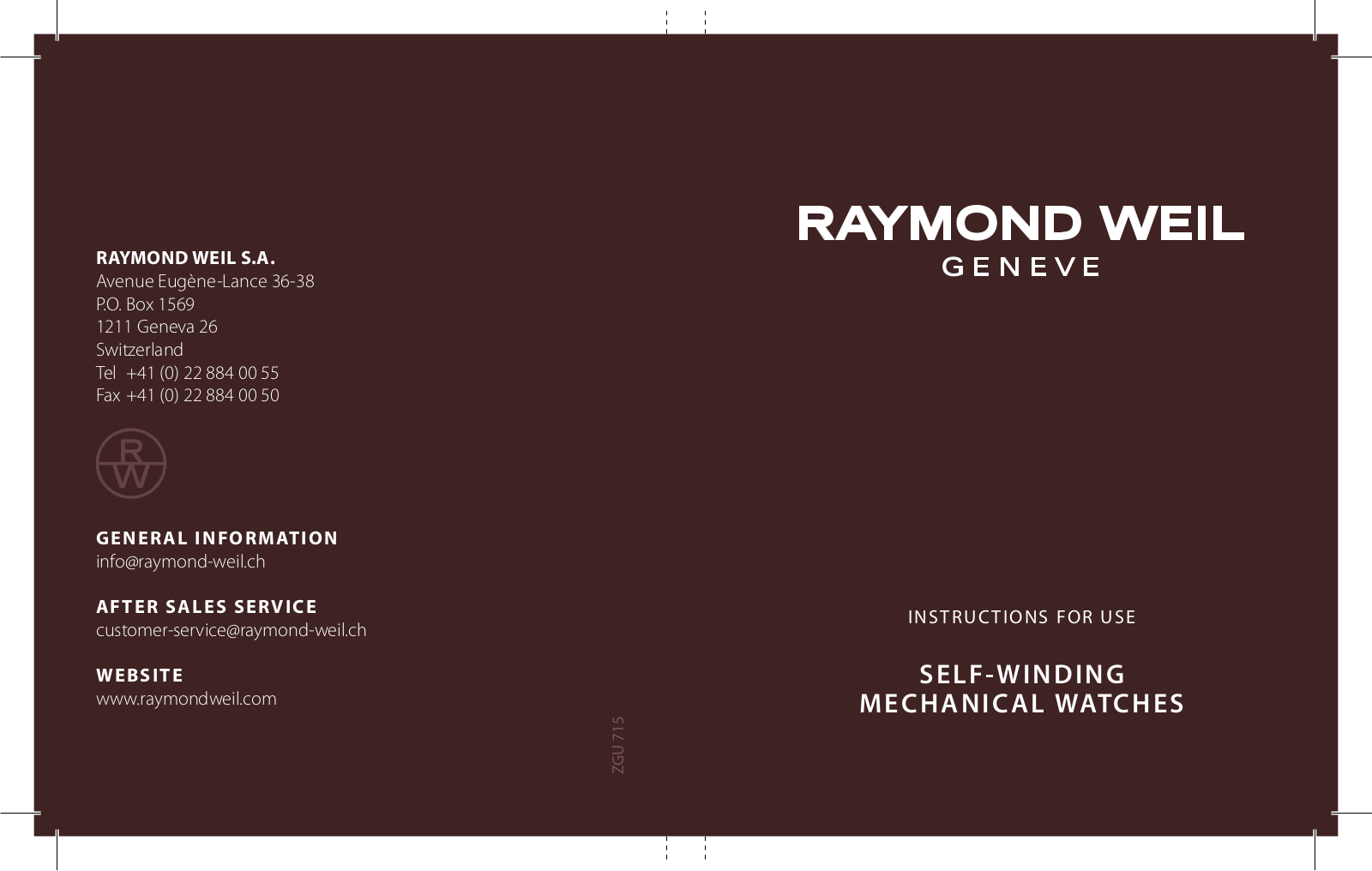 RAYMOND WEIL SELF-WINDING MECHANICAL WATCHES User Manual