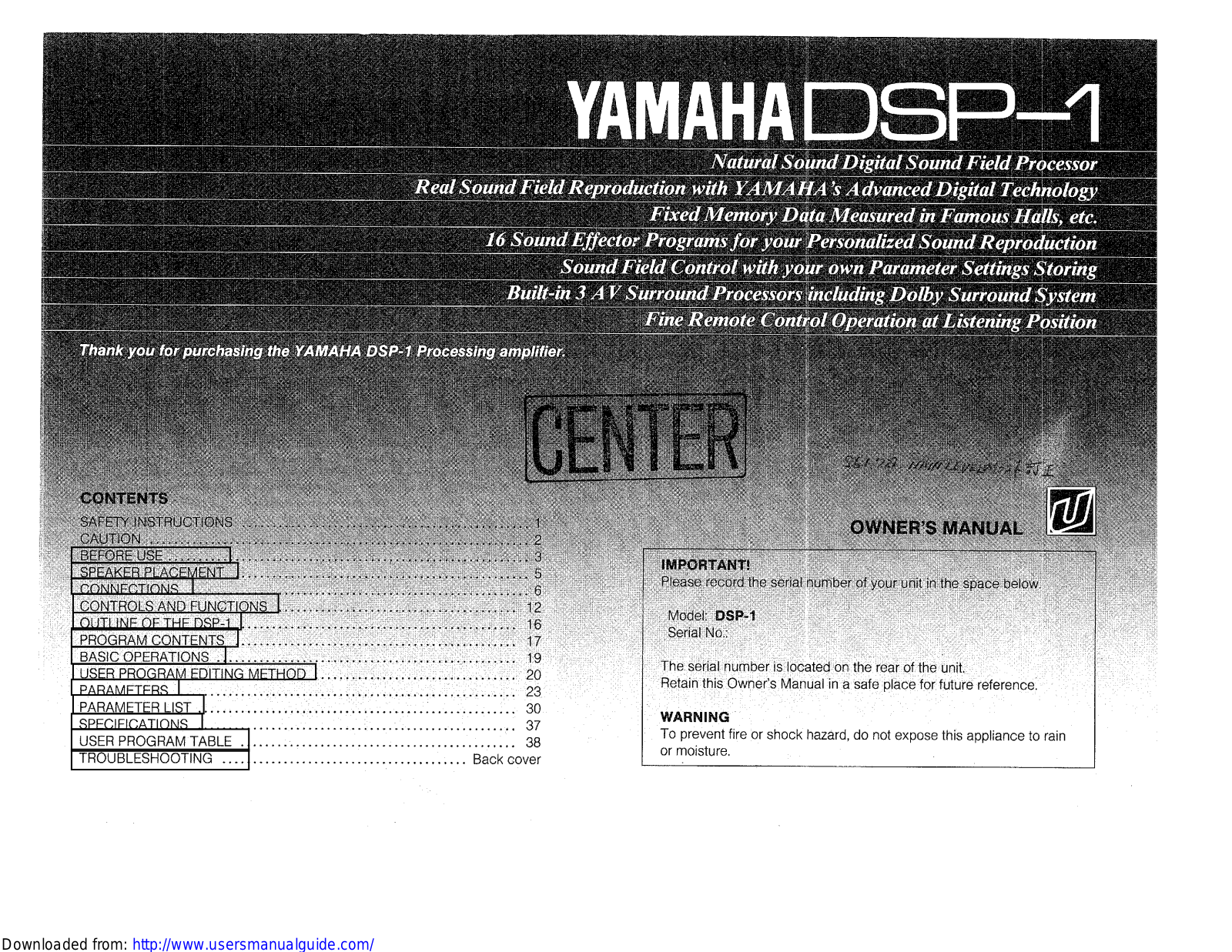 Yamaha Audio DSP-1 User Manual
