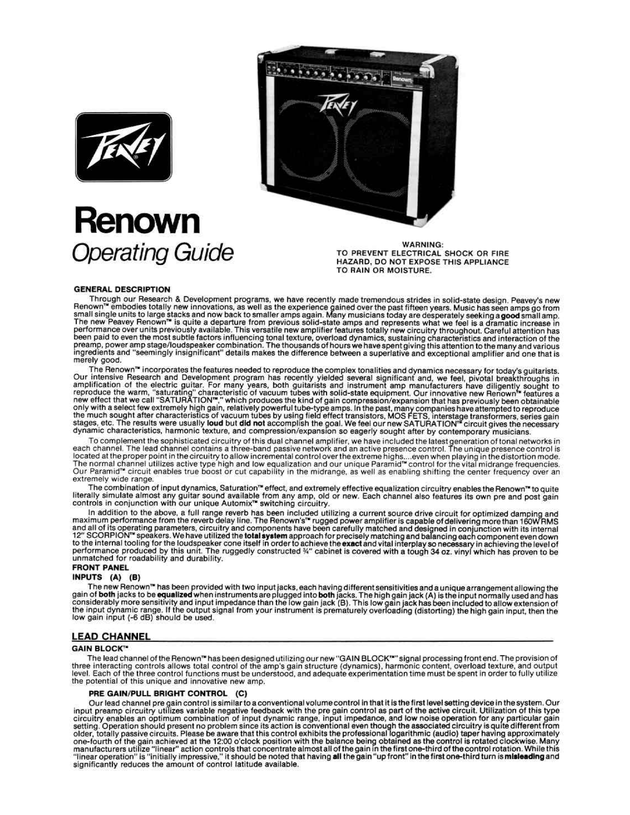 Peavey Renown User Manual