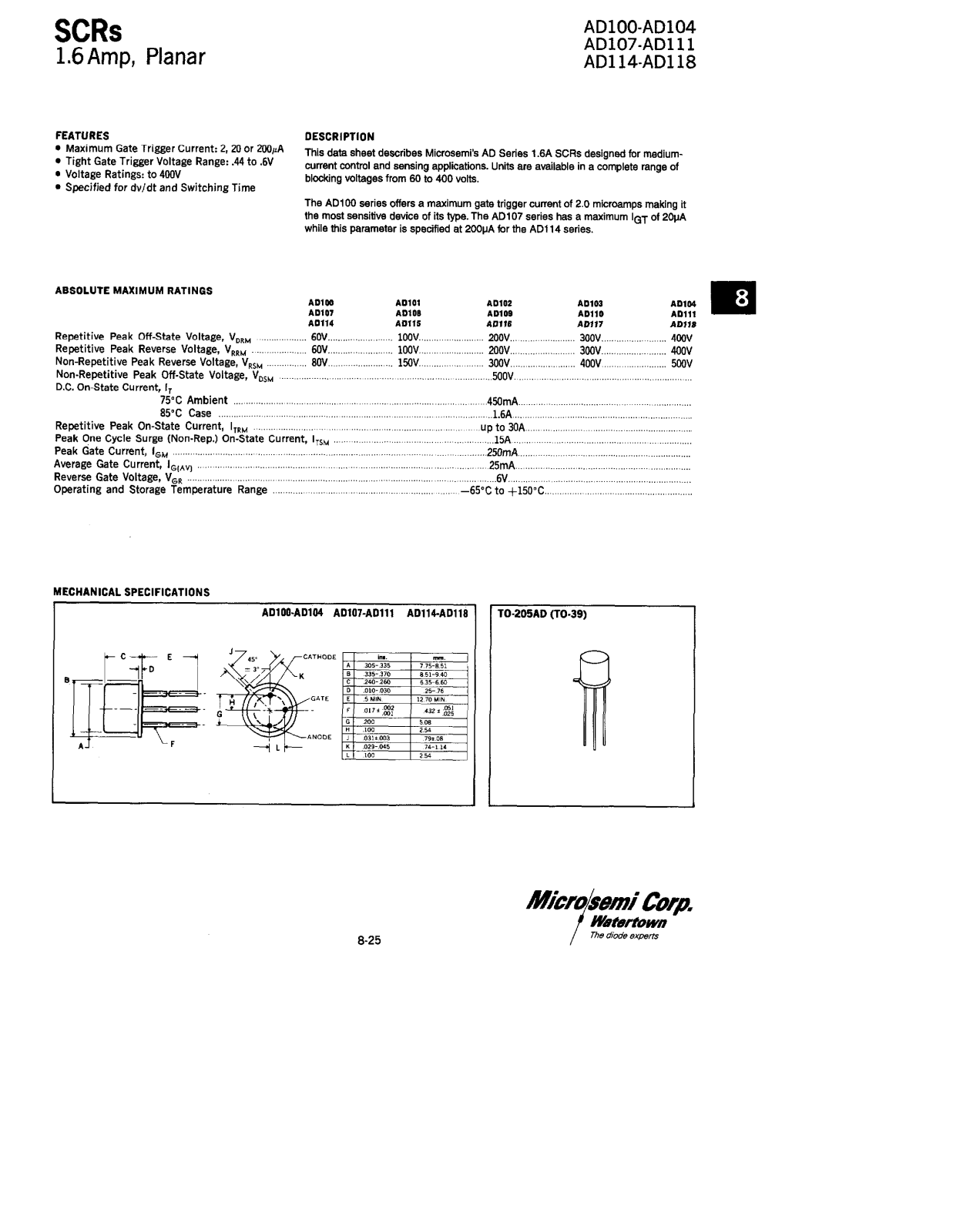 Microsemi Corporation AD118, AD117, AD116, AD115, AD114 Datasheet