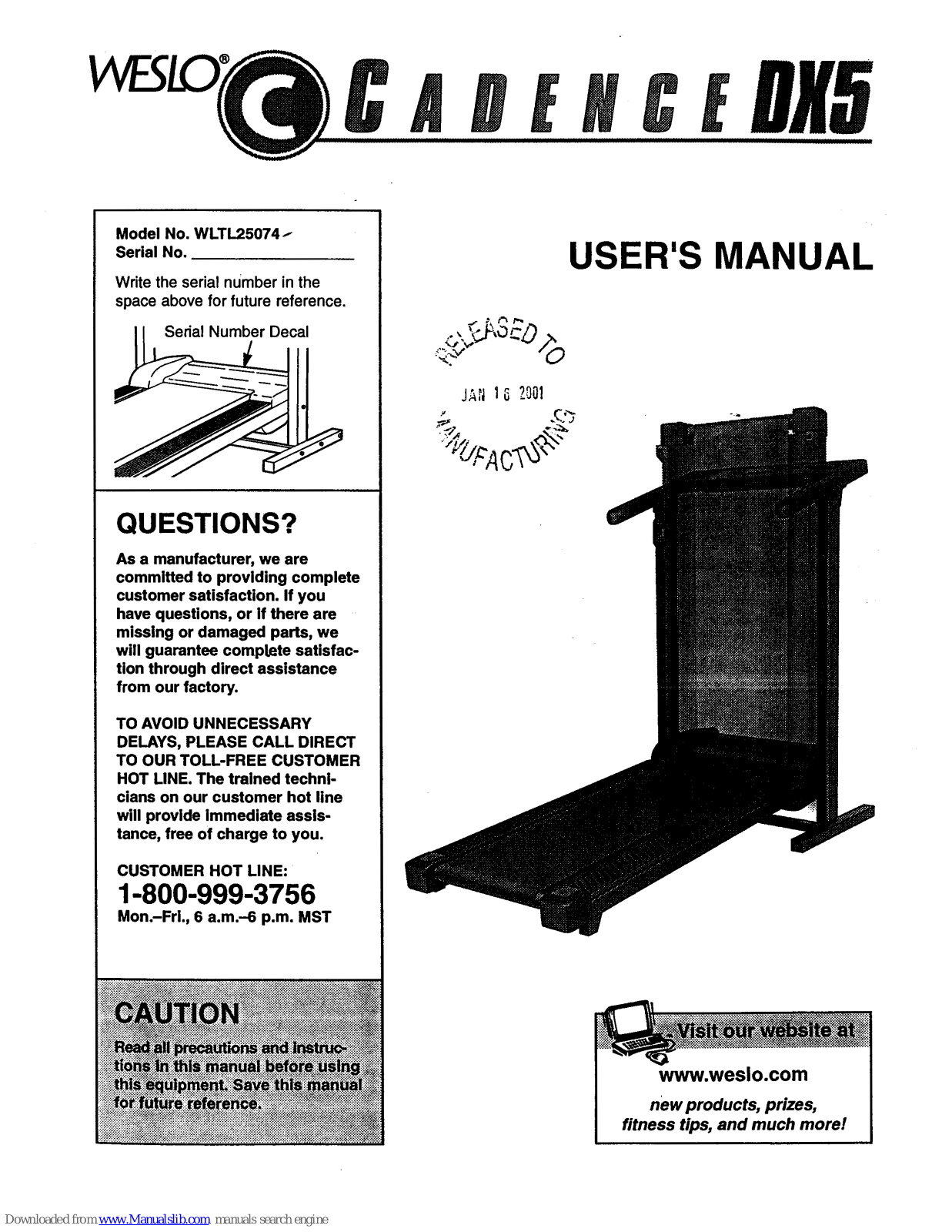 Weslo Cadence Dx5 User Manual