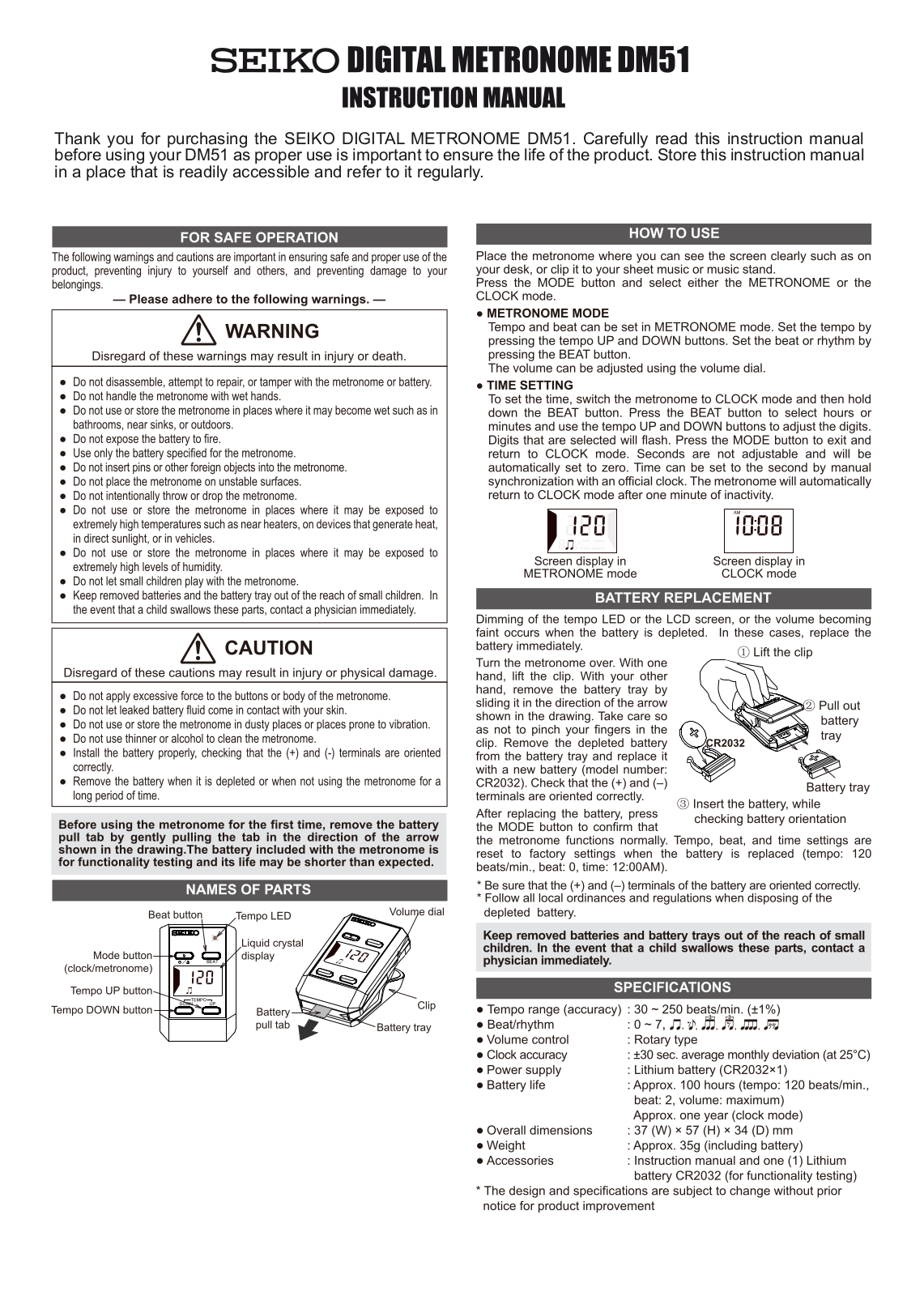 Seiko DM-51 User Manual