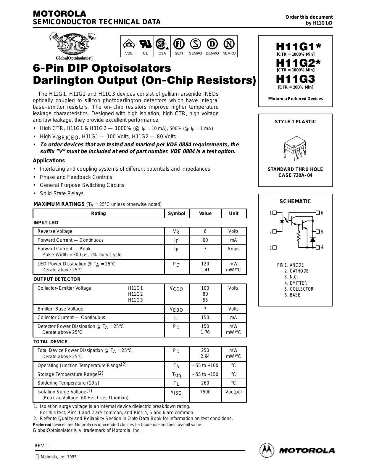 Motorola H11G2, H11G1, H11G3 Datasheet