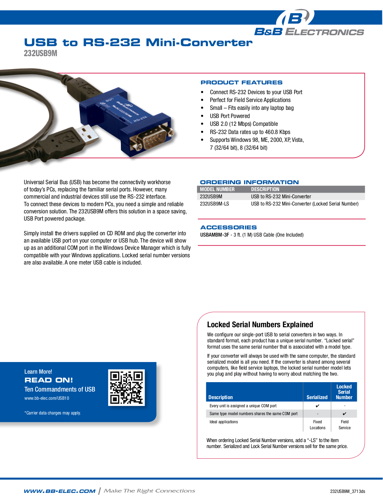 B&B Electronics 232USB9M-LS Datasheet