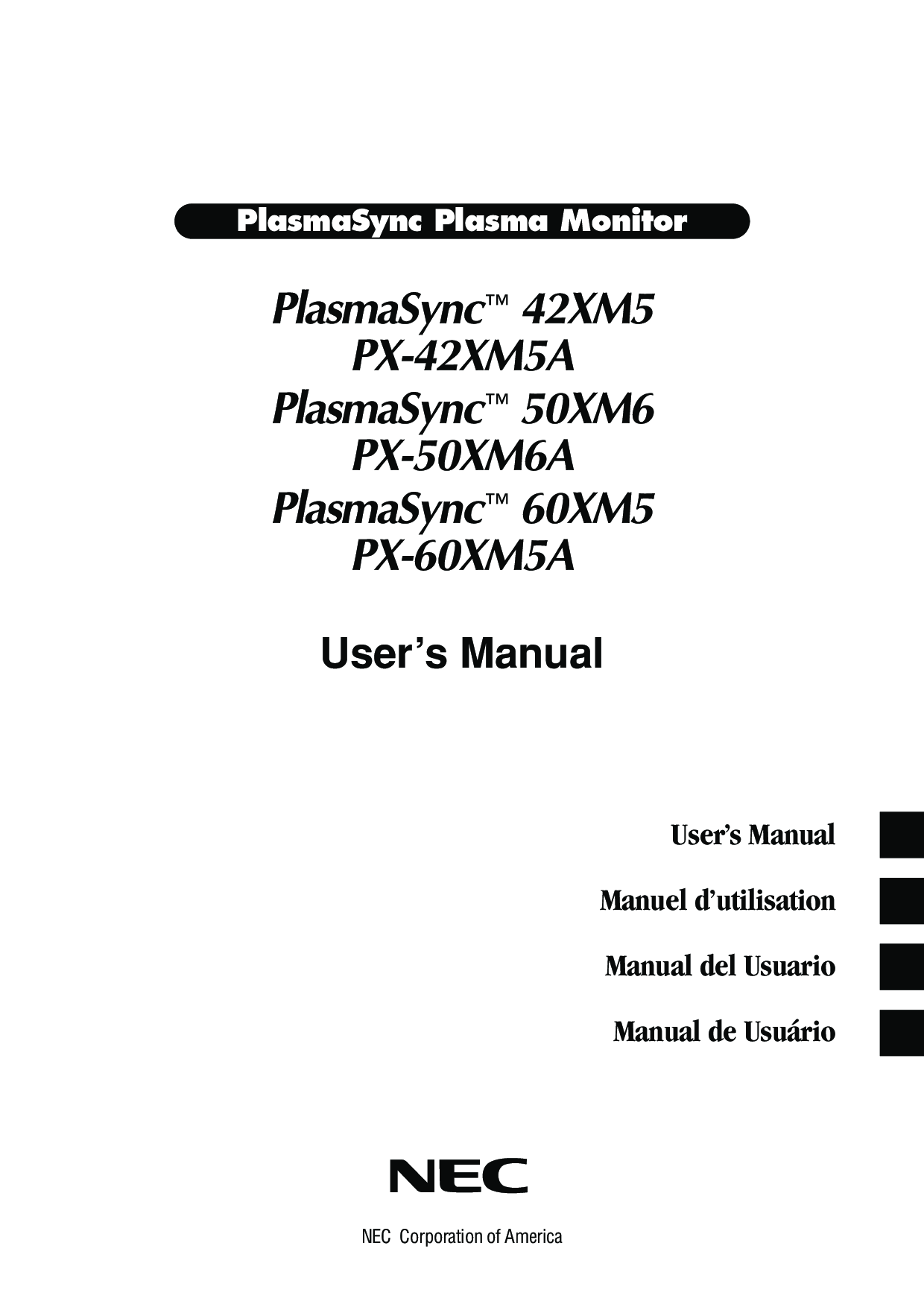 NEC PX-60XM5A, 50XM6, 42XM5, PX-50XM6A, PX-42XM5A, 60XM5 User Manual