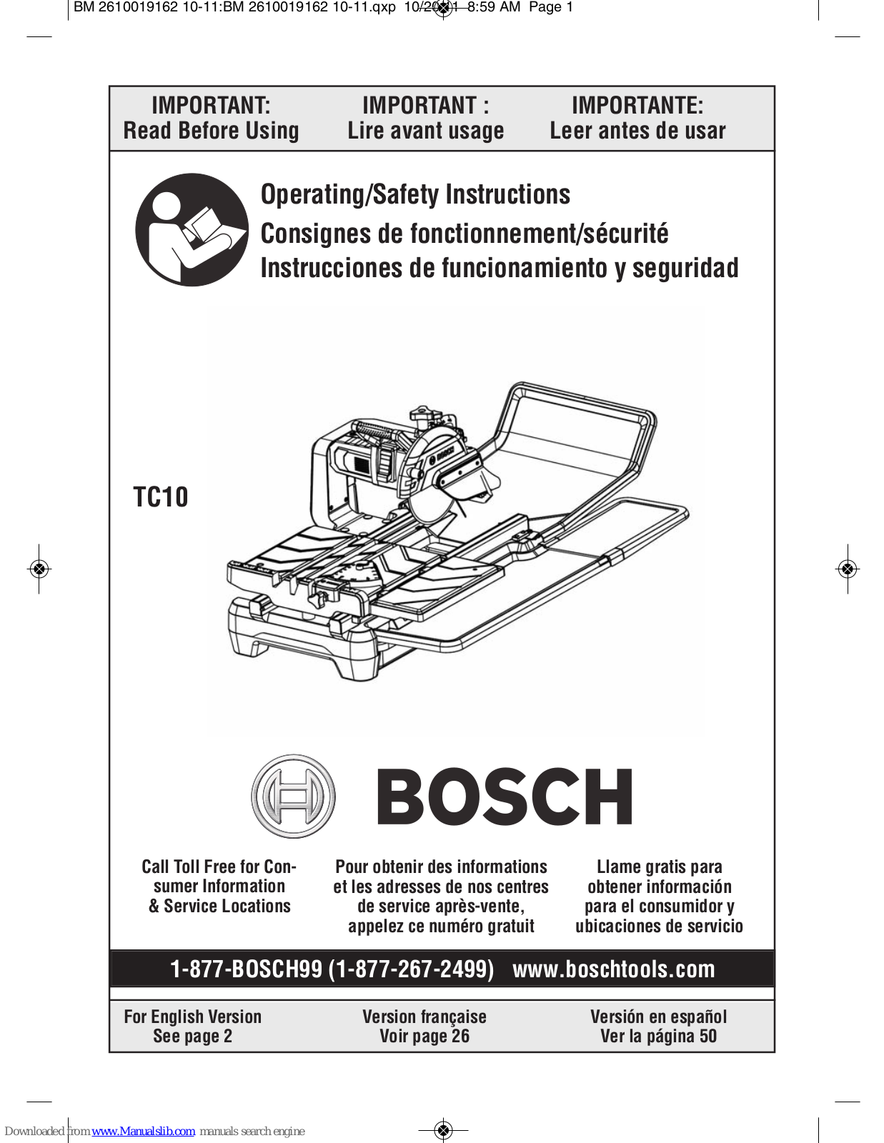 Bosch TC10 Operating/safety Instructions Manual