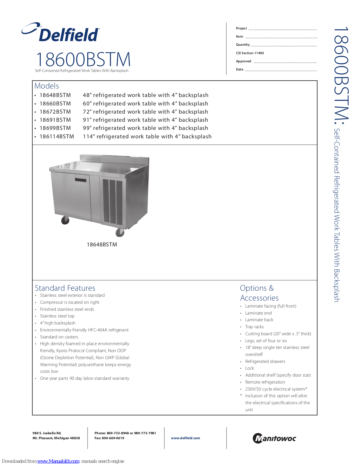 Delfield 18660BST, 18672BSTM, 18691BSTM, 18699BSTM, 186114BSTM User Manual