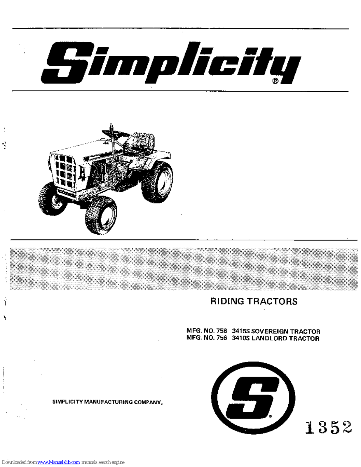 Simplicity Sovereign 758 3415S, Landlord 756 3410S Owner's Manual