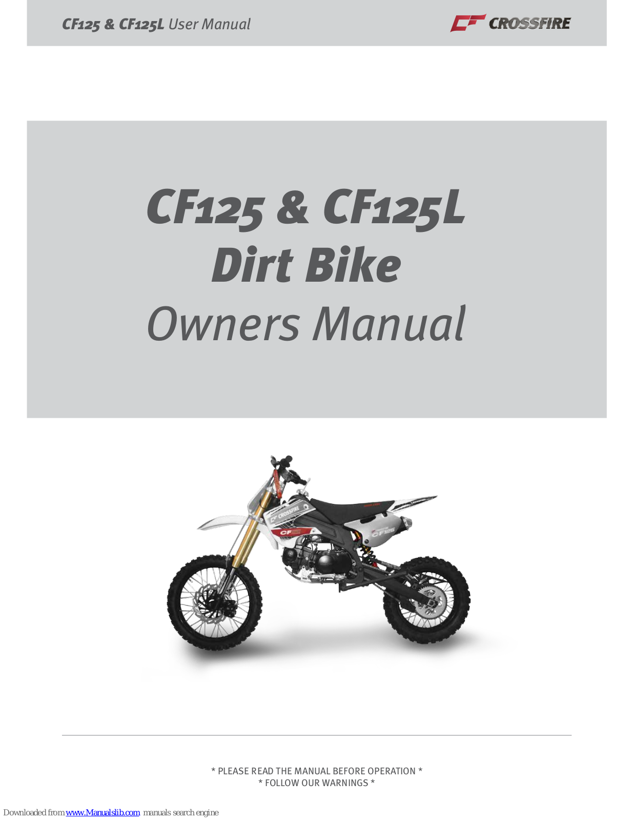 Crossfire CF125, CF125L Owner's Manual - ManualMachine.com
