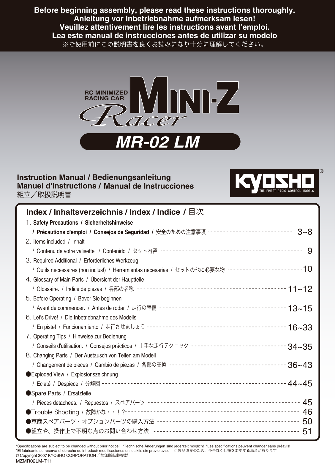 KYOSHO ASF 2.4GHz MINI-Z MR-02 LM User Manual