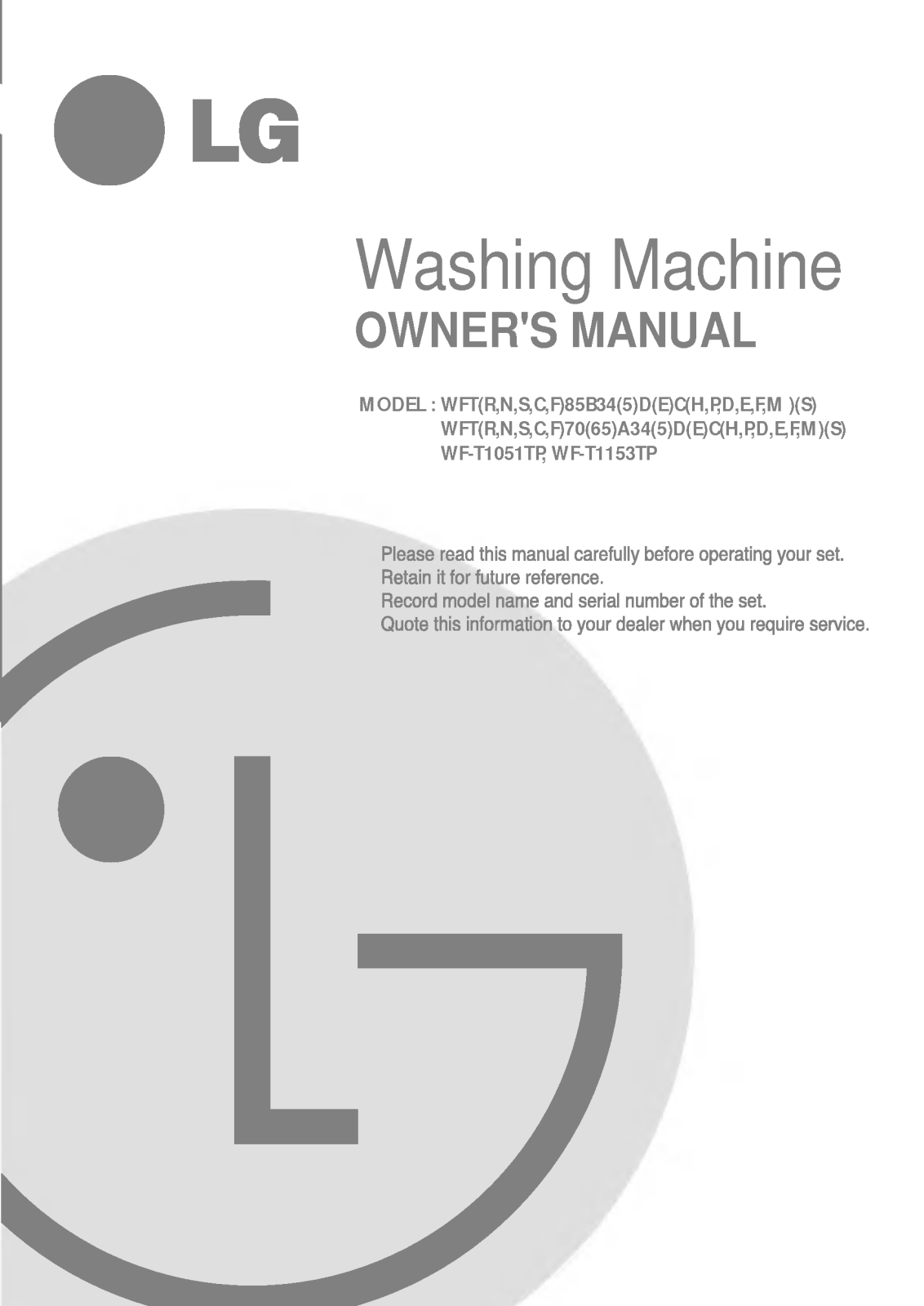 LG WFT85B35EF Owner's Manual