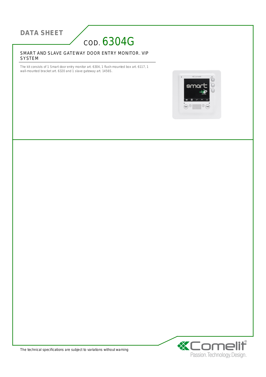 Comelit 6304G Specsheet