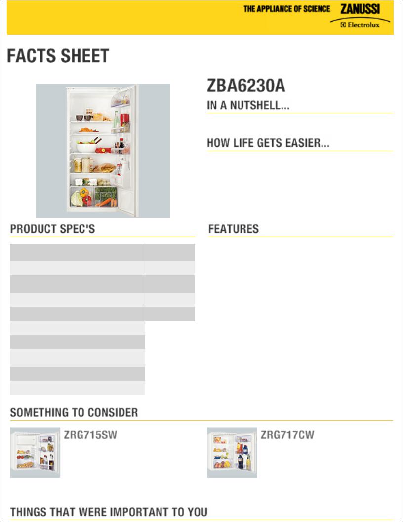 Zanussi ZBA6230A Datasheet