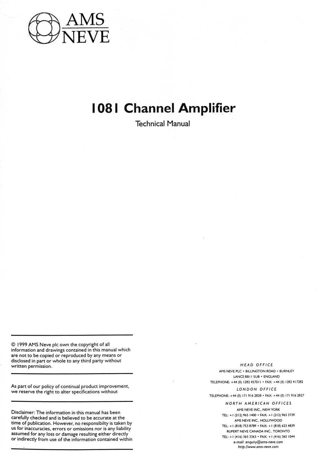 Neve 1081 User Manual