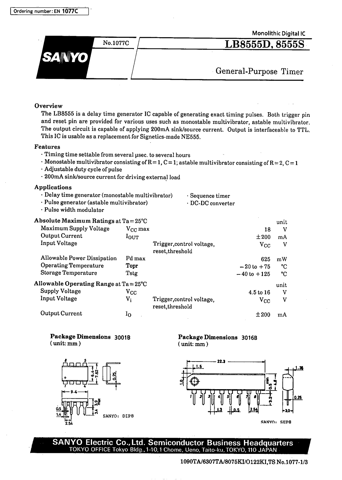 SANYO LB8555S, LB8555D Datasheet