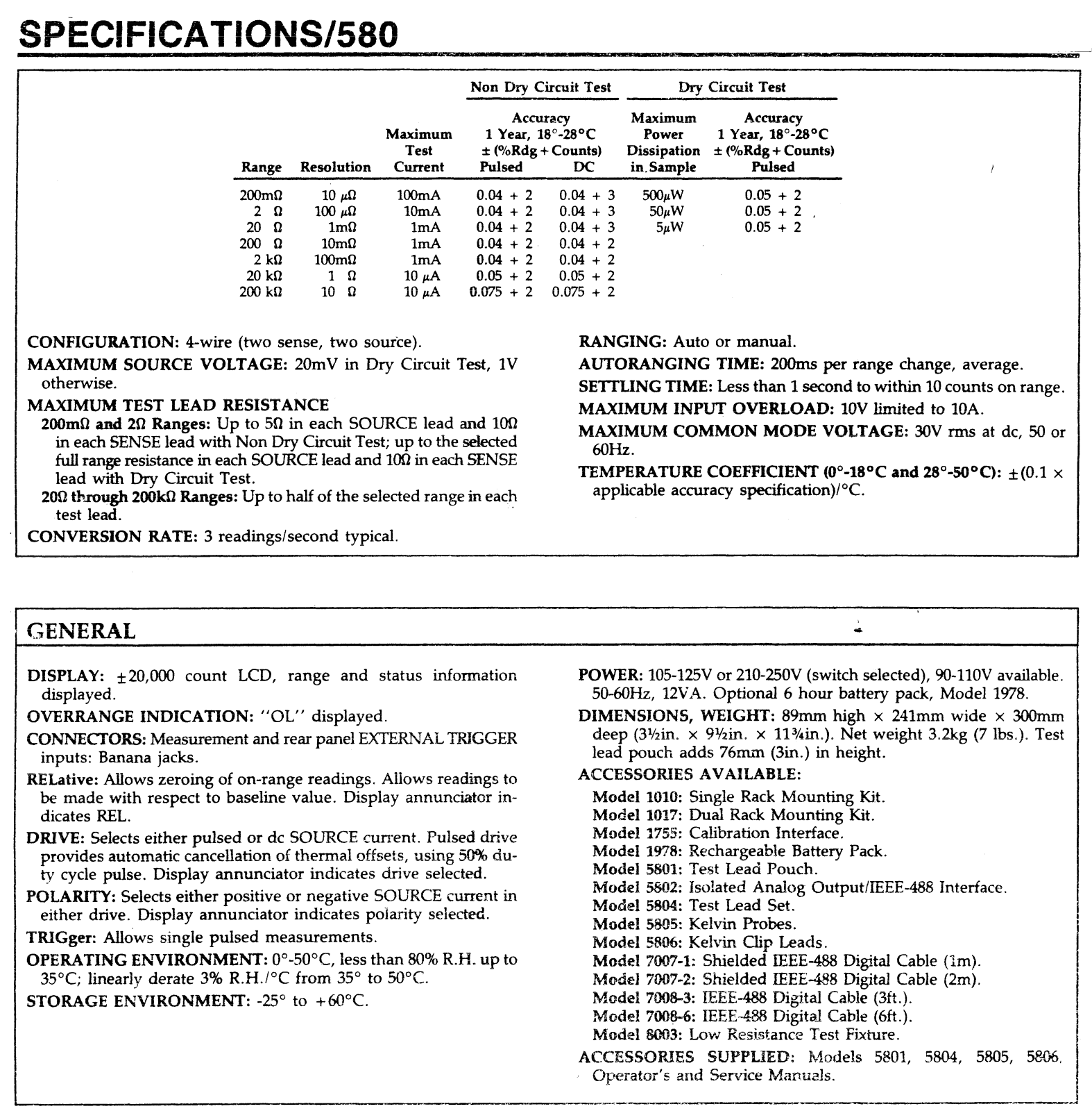 Keithley Instruments 580 Specifications Sheet - ManualMachine.com