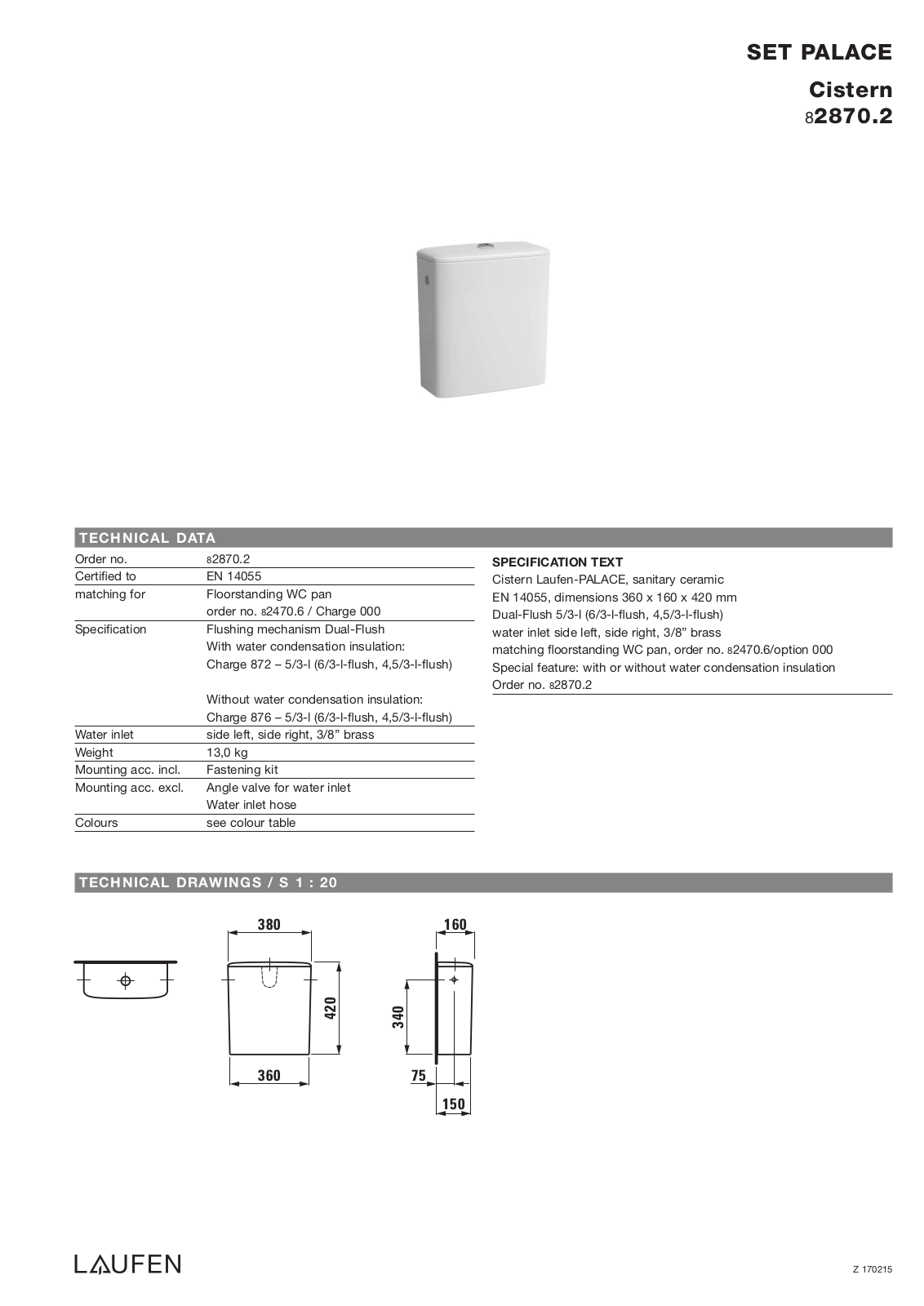 Laufen 8.2870.2 Datasheet