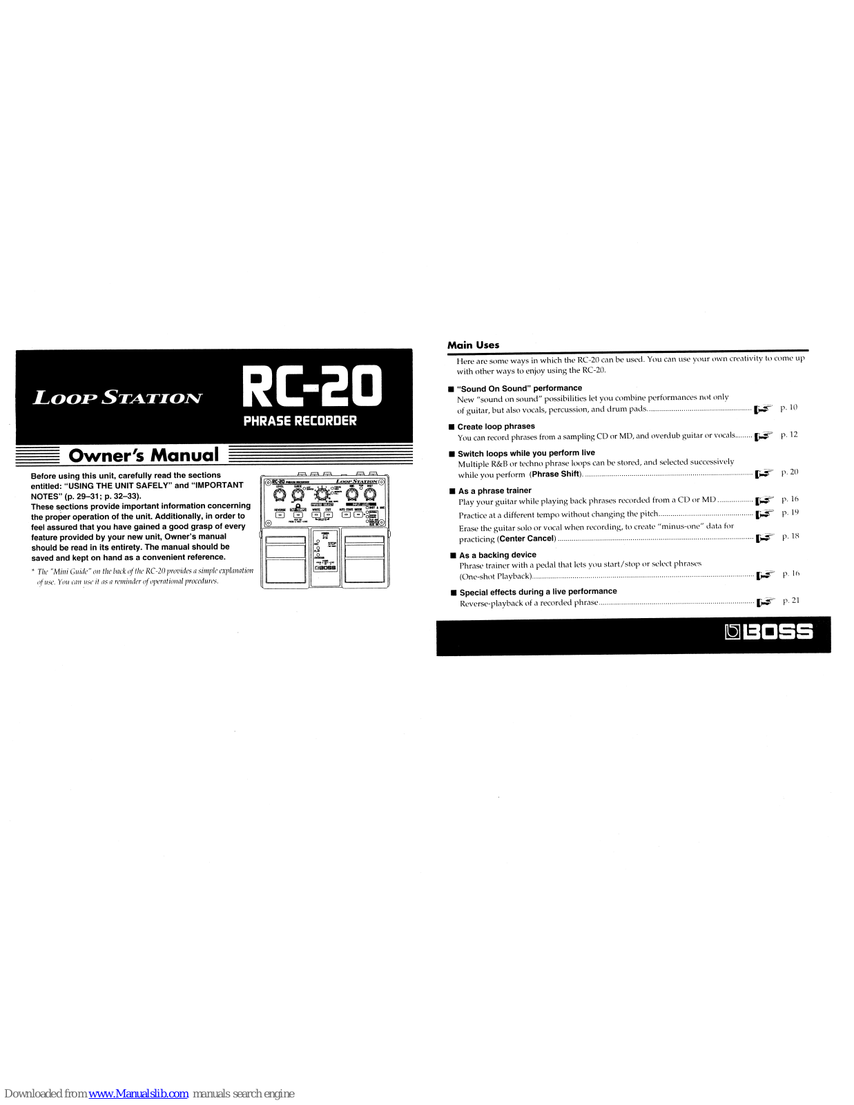 Boss Loop Station RC-20 Owner's Manual