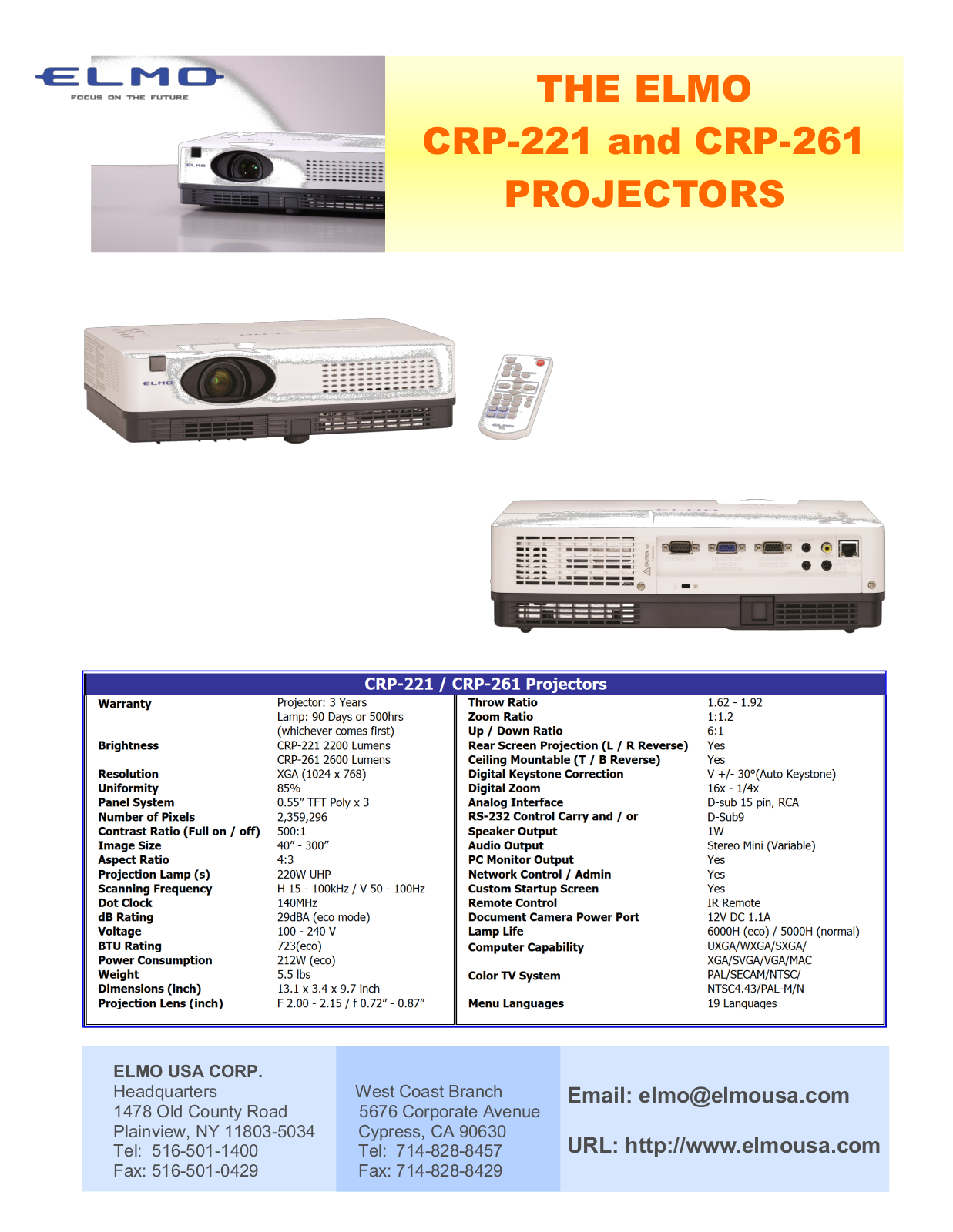 Elmo CRP-221, CRP-261 Product Sheet