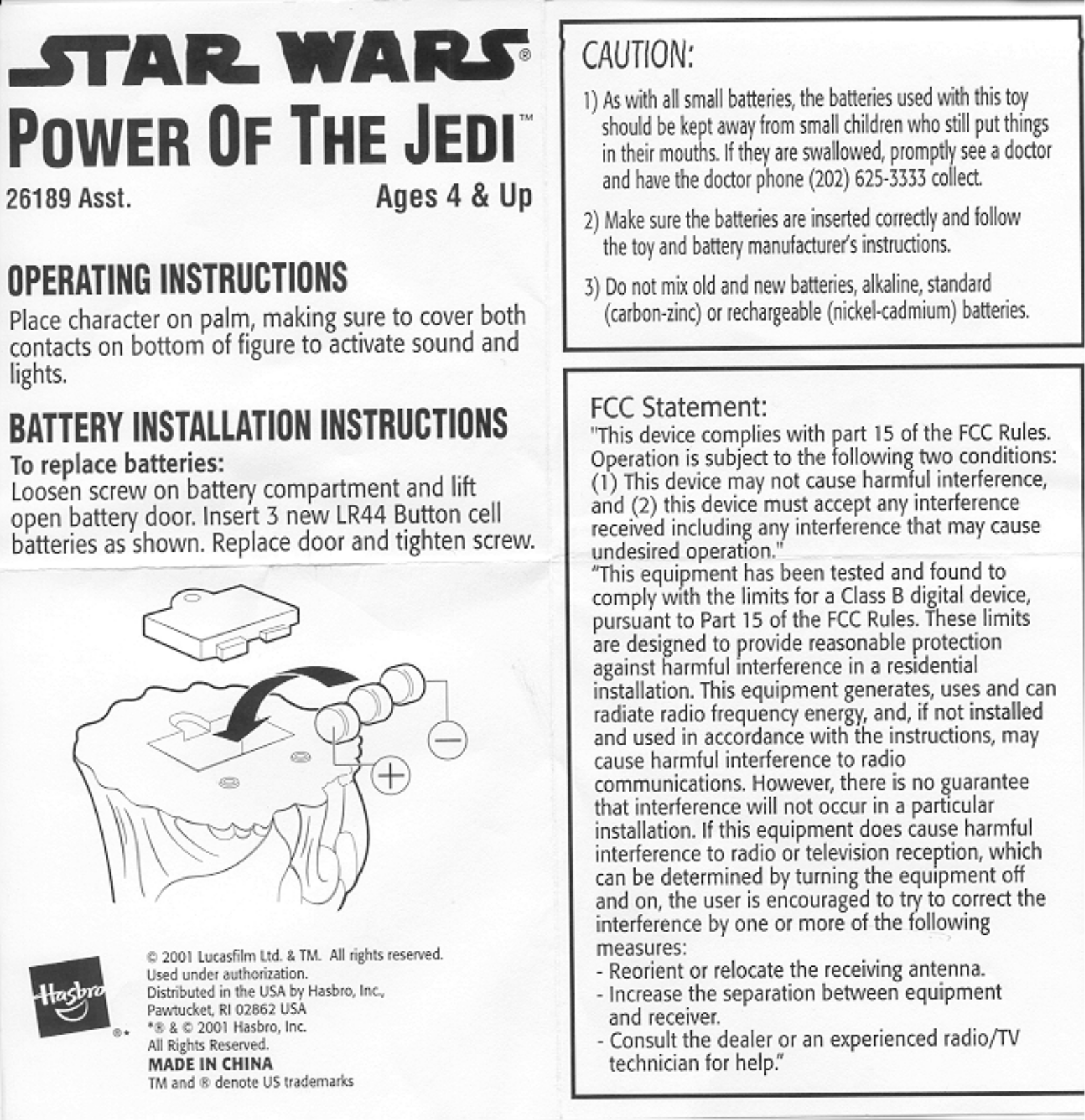 HASBRO Star Wars Power of the Jedi User Manual