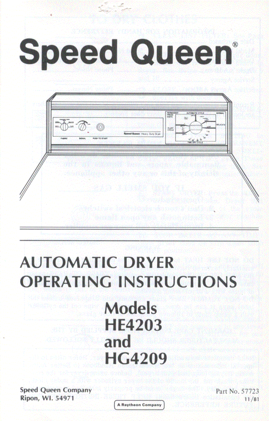 Speed Queen HE4203, HG4209 User Manual